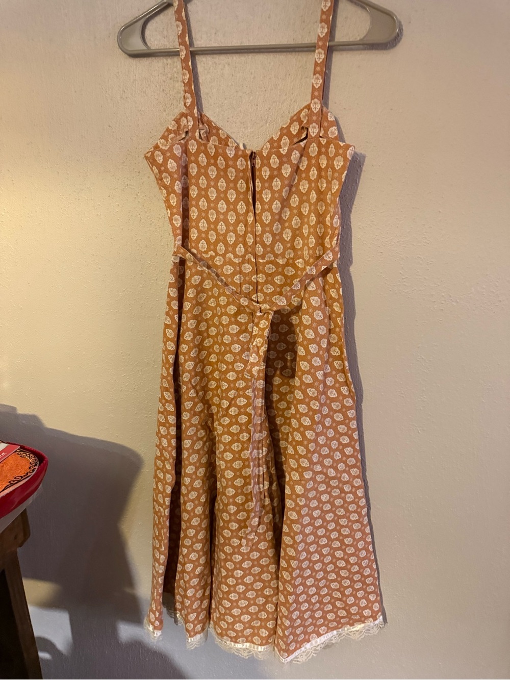 Gunne Sax Tan Printed Lace-Trim Midi Dress - Picture 3 of 4